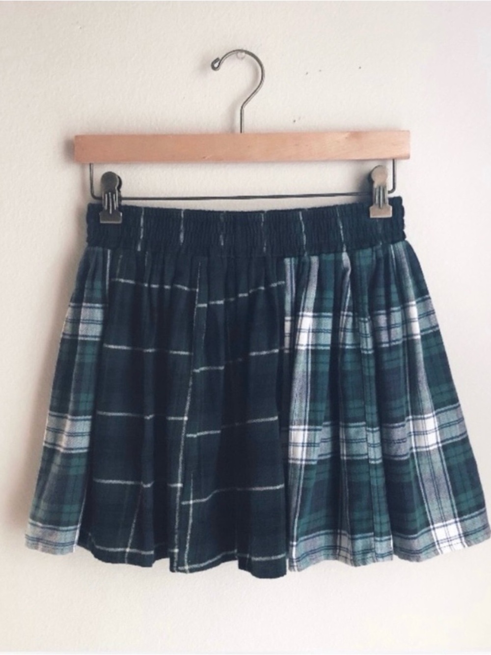 LF Green Plaid Flannel Mini Skirt
